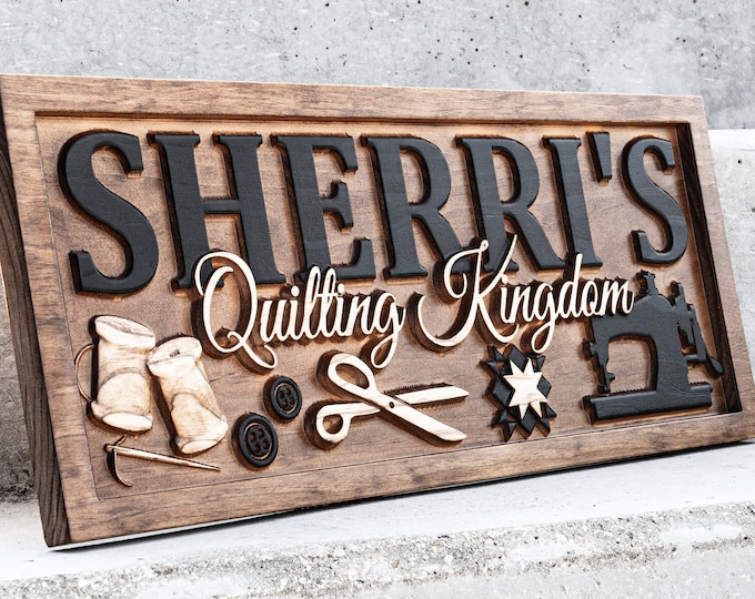 Personalized Quilting Room Sign | Custom Sewing Room Sign | Gift for Grandma Gift for Mom Wooden Craft Sign Birthday Gift Mothers Day Gift