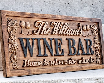 Custom Wine Bar Sign | Home Kitchen Decor | Personalized Wine Bar Sign for Home Bar | Gift for Friend Birthday Gift for Mom Fathers Day Gift