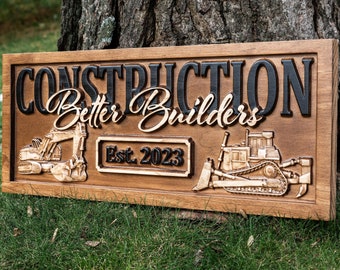 Custom Construction Worker Heavy Equipment Sign Established Wood Sign Home Builder Contractor Gift Birthday Fathers Day Gift for Dad Grandpa