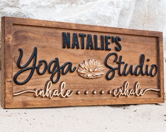 Personalized Wood Carved Yoga Meditation Room Name Sign, Namaste Yoga Studio Decor Birthday Gift for Her Mothers Day Gift for Mom Yoga Gifts