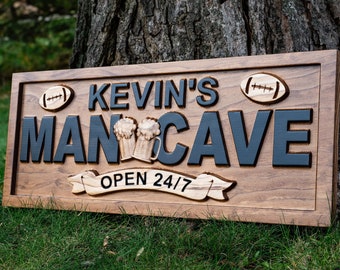 Personalized Man Cave Sign | Football Man Cave Pub Bar Decor | Custom Wood Sign Personalized Wood Sign Cabin Rustic Home Decor Basement Bar