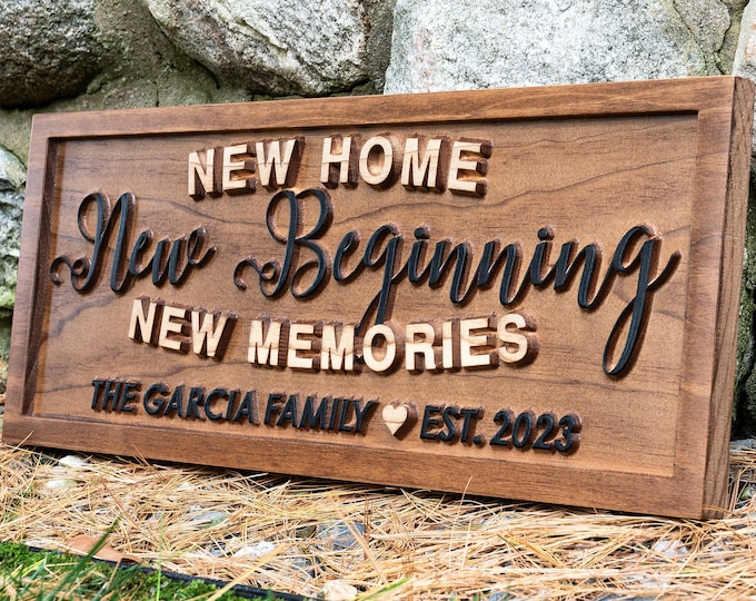 Personalized New Home New Beginning New Memories sign | New Home Wood Sign | Realtor Gift | Housewarming Gift, Custom Established Home Sign
