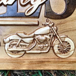 Harley Davidson Gifts for Men Personalized Motorcycle Gifts for Biker Wedding Sign Custom Couples Gifts for Dad Wood Wall Art Last Name Sign image 2