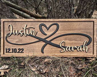 Personalized Heart Wall Decor | Wedding Gift for Couple | Wood Infinity Sign Wedding Date Engagement Anniversary Gift Bridal Shower Gift