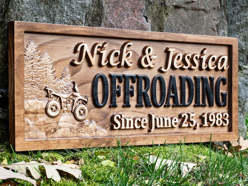 ATV Couples Gift | Outdoor Decor | Custom Wood Sign | Cabin Decor | Tree Wood Decor | 3D Family Name Sign Last Name Decor Four Wheeler Sign bild 1