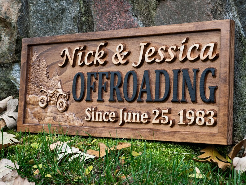 ATV Couples Gift | Outdoor Decor | Custom Wood Sign | Cabin Decor | Tree Wood Decor | 3D Family Name Sign Last Name Decor Four Wheeler Sign bild 2