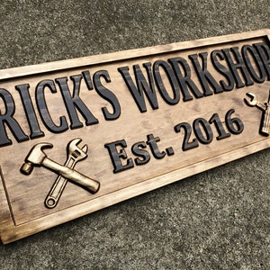 Gifts for Men Gifts For Him Husband Gift Custom Garage Sign Wooden Shop Sign Personalized Man Birthday Fathers Day Gift Wood Workshop Sign image 2