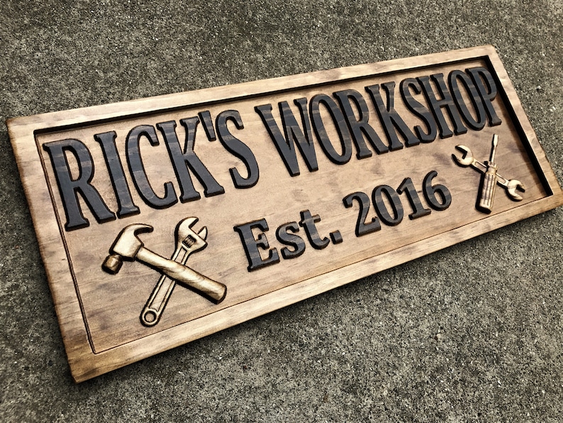 Gifts for Men Gifts For Him Husband Gift Custom Garage Sign Wooden Shop Sign Personalized Man Birthday Fathers Day Gift Wood Workshop Sign image 2