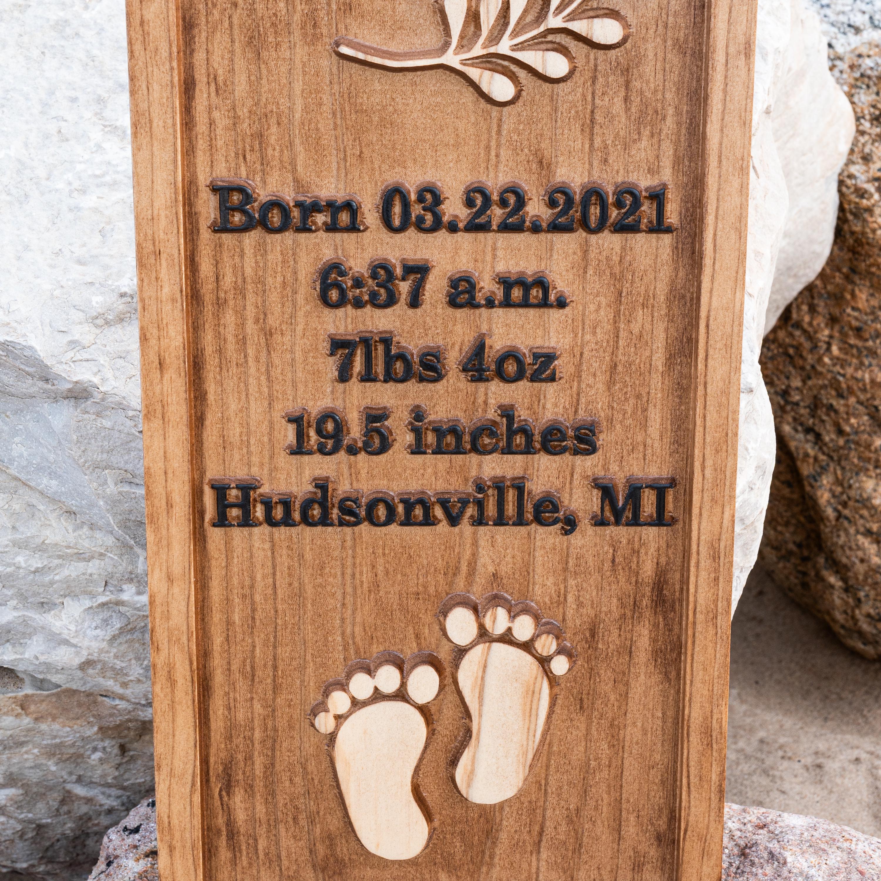 Personalized 3D Wood Carved Baby Name Sign | Birth Information Sign ...