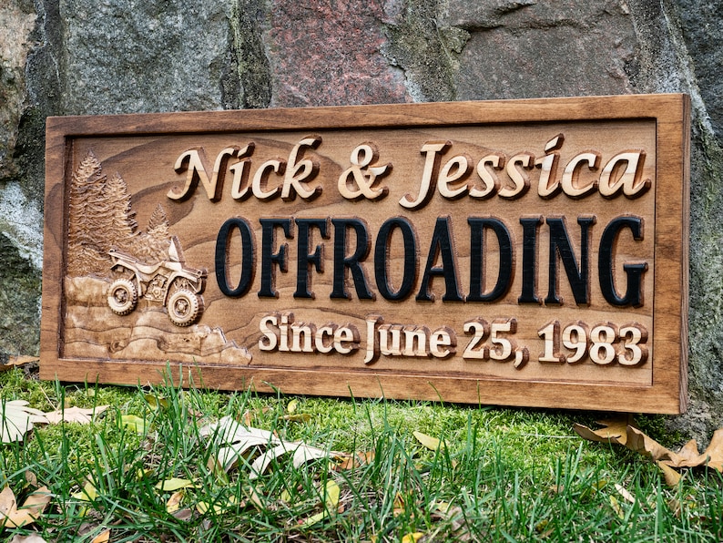 ATV Couples Gift | Outdoor Decor | Custom Wood Sign | Cabin Decor | Tree Wood Decor | 3D Family Name Sign Last Name Decor Four Wheeler Sign bild 4