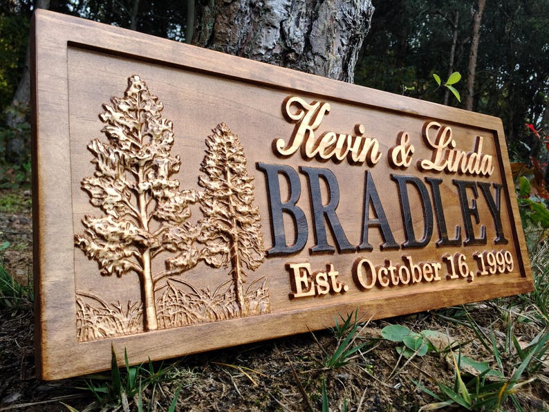 Custom Wood Sign | Family Name Sign | Last Name Sign | Personalized Wedding Gift | Anniversary Gift | Established Sign | Wedding Sign Decor Trees
