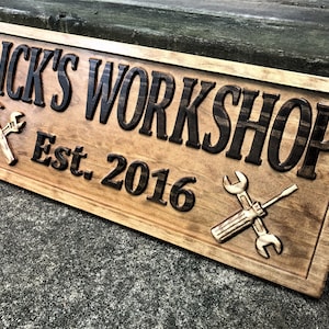 Gifts for Men Gifts For Him Husband Gift Custom Garage Sign Wooden Shop Sign Personalized Man Birthday Fathers Day Gift Wood Workshop Sign image 3