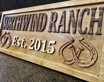 Rustic Wood Sign Personalized Couples Gift Custom Wooden Sign Family Last Name Established Gift Stall Ranch Sign Horse Barn Horseshoe Decor
