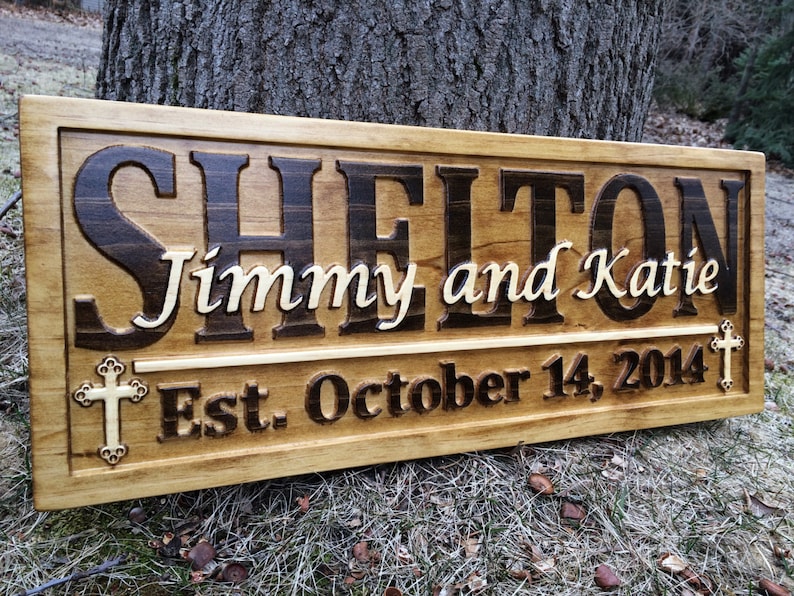 Personalized Family Name Signs Custom Wedding Gift Wood Carved Etsy