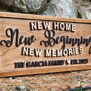 Personalized New Home New Beginning New Memories sign New Home Wood Sign Realtor Gift Housewarming Gift, Custom Established Home Sign image 2