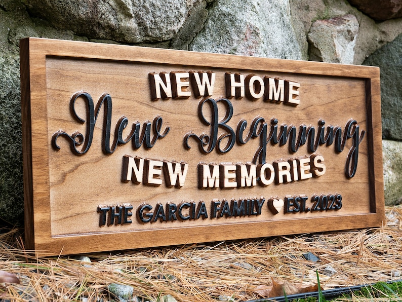 Personalized New Home New Beginning New Memories sign New Home Wood Sign Realtor Gift Housewarming Gift, Custom Established Home Sign image 2