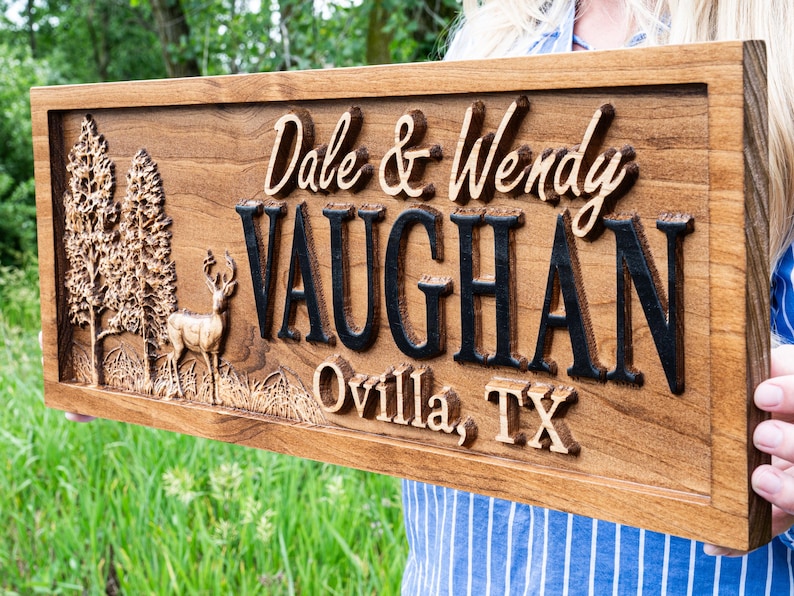 Outdoor Decor | Custom Wood Sign | Deer Hunting Gifts | Cabin Decor | Tree Wood Decor | 3D Family Name Sign | Last Name Decor | Camper Decor image 4