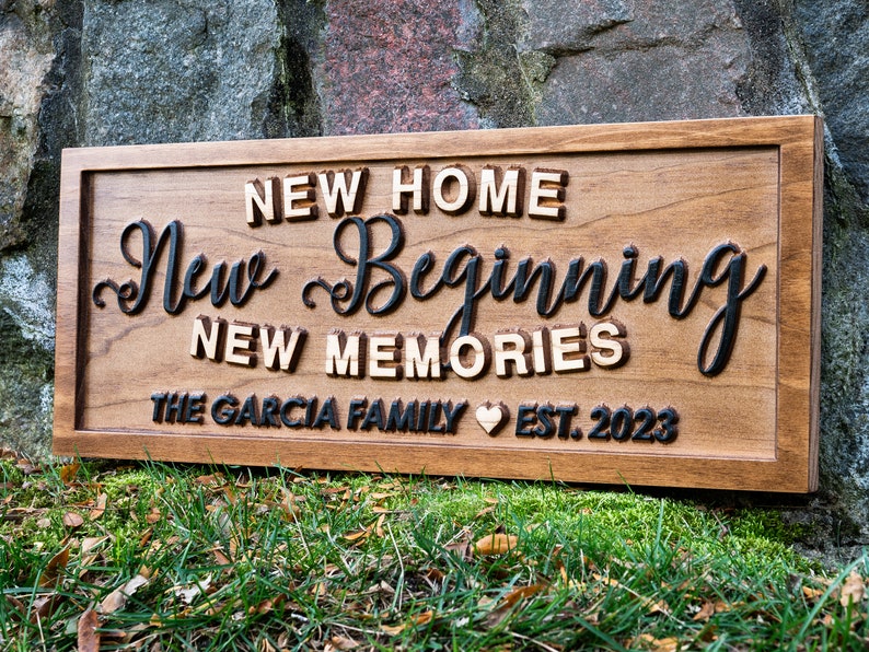 Personalized New Home New Beginning New Memories sign New Home Wood Sign Realtor Gift Housewarming Gift, Custom Established Home Sign image 4