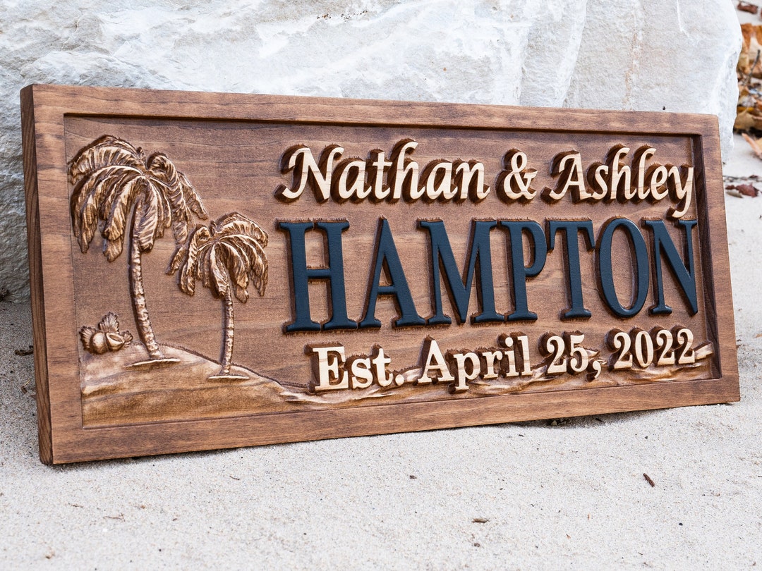 Custom Last Name Sign With Palm Trees Beach House Decor Cottage Decor