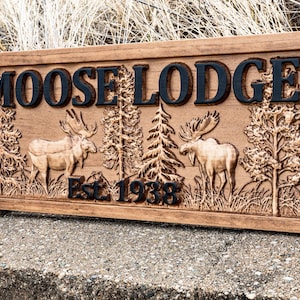 Personalized Wooden Moose Name Sign, Moose Wall Art Gifts, Moose Hunter Decor, Rustic Cabin Decor, Moose Wall Home Decor, Gift for Hunter