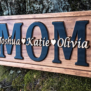 Personalized 3D Wood Carved Name Sign for Mom | Custom Mother&#39;s Day Gift | Wood Anniversary for Her | Family Tree Wall Decor | Gift for Mom