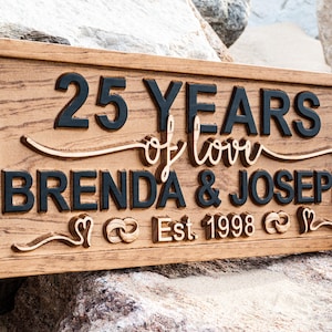 Personalized Anniversary Gift for Couple Established Anniversary Sign Custom Wood Five Year Anniversary Gift Five Years Married Gift for Her