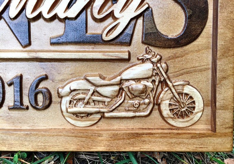 Harley Davidson Gifts for Men Personalized Motorcycle Gifts for Biker Wedding Sign Custom Couples Gifts for Dad Wood Wall Art Last Name Sign image 2