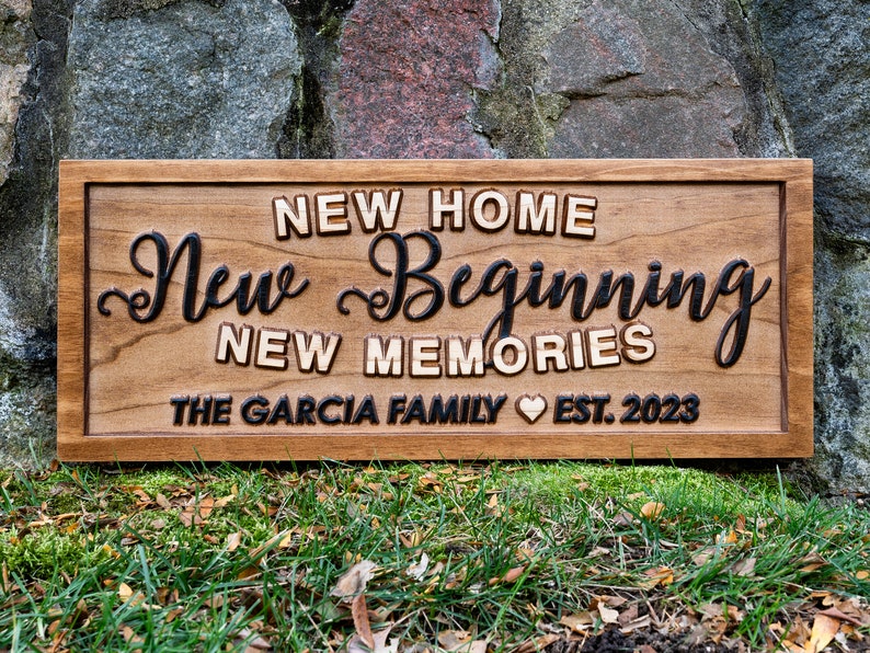 Personalized New Home New Beginning New Memories sign New Home Wood Sign Realtor Gift Housewarming Gift, Custom Established Home Sign image 3