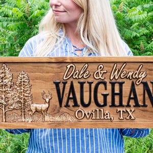 Outdoor Decor | Custom Wood Sign | Deer Hunting Gifts | Cabin Decor | Tree Wood Decor | 3D Family Name Sign | Last Name Decor | Camper Decor image 2
