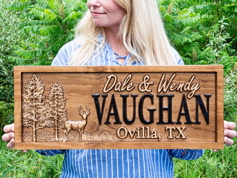 Outdoor Decor | Custom Wood Sign | Deer Hunting Gifts | Cabin Decor | Tree Wood Decor | 3D Family Name Sign | Last Name Decor | Camper Decor image 2