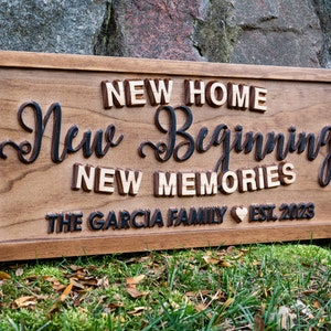Personalized New Home New Beginning New Memories sign New Home Wood Sign Realtor Gift Housewarming Gift, Custom Established Home Sign image 5