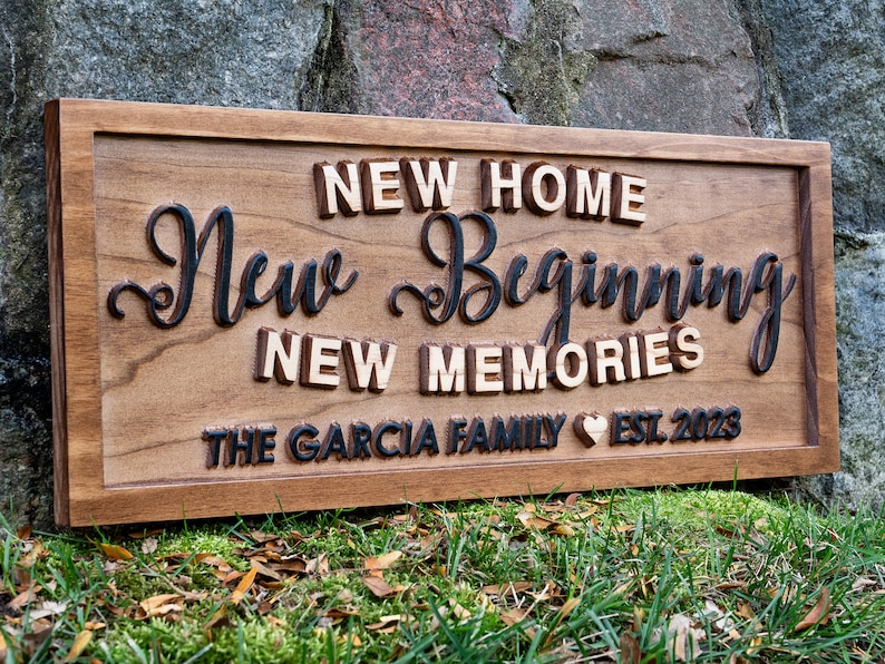 Personalized New Home New Beginning New Memories sign New Home Wood Sign Realtor Gift Housewarming Gift, Custom Established Home Sign image 5