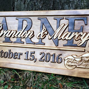 Harley Davidson Gifts for Men Personalized Motorcycle Gifts for Biker Wedding Sign Custom Couples Gifts for Dad Wood Wall Art Last Name Sign image 3