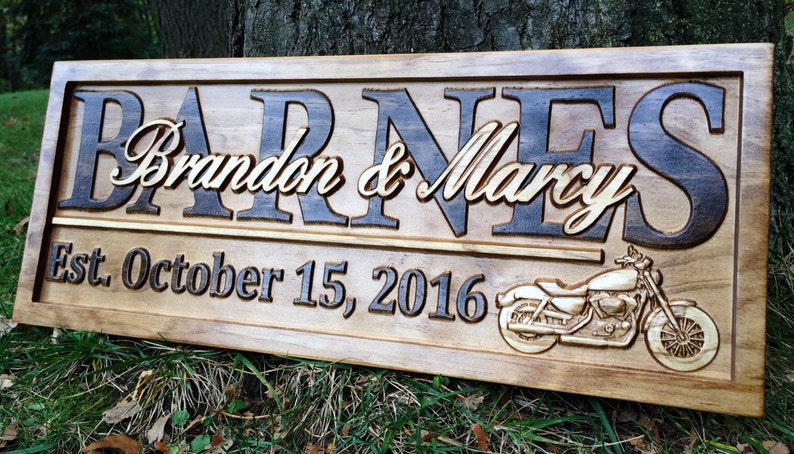 Harley Davidson Gifts for Men Personalized Motorcycle Gifts for Biker Wedding Sign Custom Couples Gifts for Dad Wood Wall Art Last Name Sign image 3