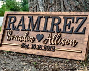 Bridal Shower Gift | Personalized Wedding Gift Last Name Established Sign Anniversary Gift Engagement Gifts Valentines Day Gift | Wood Sign