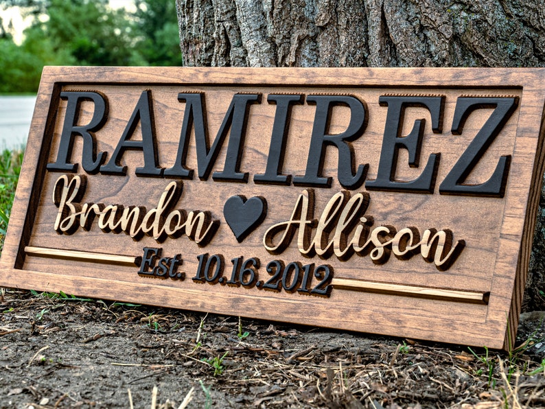 Bridal Shower Gift Personalized Wedding Gift Last Name Established Sign Anniversary Gift Engagement Gifts Valentines Day Gift Wood Sign image 1