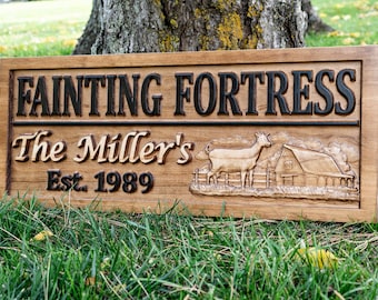 Personalized Goat Farmhouse Sign | Wood Wedding Gift Wooden Farmhouse Decor Family Name Sign Couple Established Goat Custom Carved Farm Sign