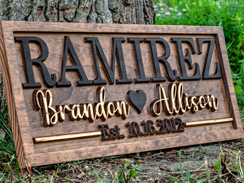 Bridal Shower Gift Personalized Wedding Gift Last Name Established Sign Anniversary Gift Engagement Gifts Valentines Day Gift Wood Sign image 3