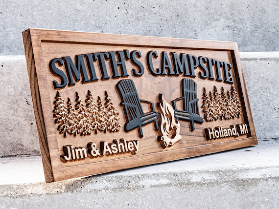 Custom Wood Campfire Sign | Family Name Campsite Sign | Last Name Sign | Personalized Camping Gifts | Fire Pit Sign Cabin Decor Camper Decor