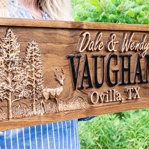 Outdoor Decor | Custom Wood Sign | Deer Hunting Gifts | Cabin Decor | Tree Wood Decor | 3D Family Name Sign | Last Name Decor | Camper Decor image 3