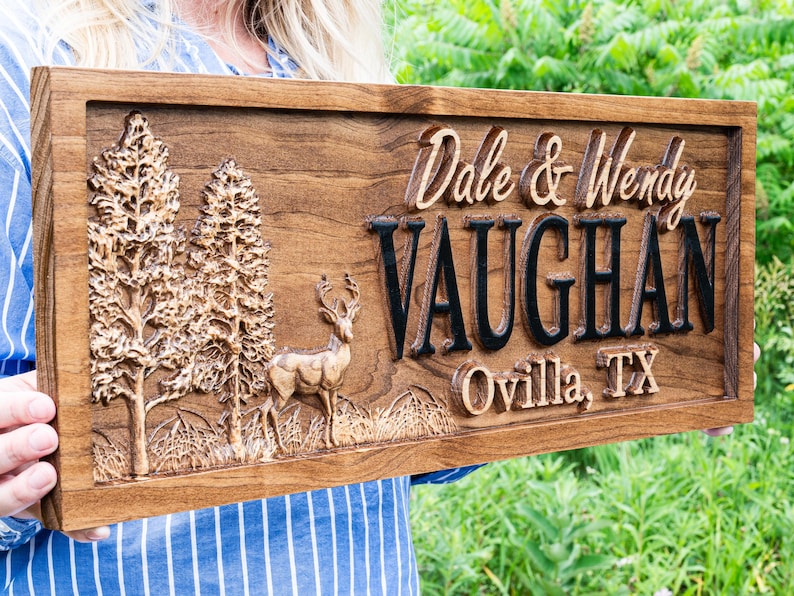 Outdoor Decor | Custom Wood Sign | Deer Hunting Gifts | Cabin Decor | Tree Wood Decor | 3D Family Name Sign | Last Name Decor | Camper Decor image 3