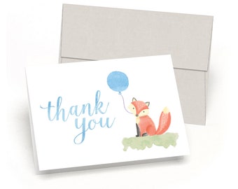 Blue Stripes Fox Party Thank You Cards Blue Stripes Fox Party Thank You Cards