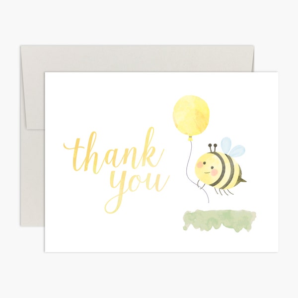 Sweet As Can Bee Baby Shower Thank You Cards - Watercolor Bumble Bee & Balloon - By Palmer Street Press