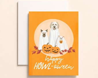 Halloweenkaart met hond, vrolijke Howl-oween wenskaart voor hondenliefhebbers