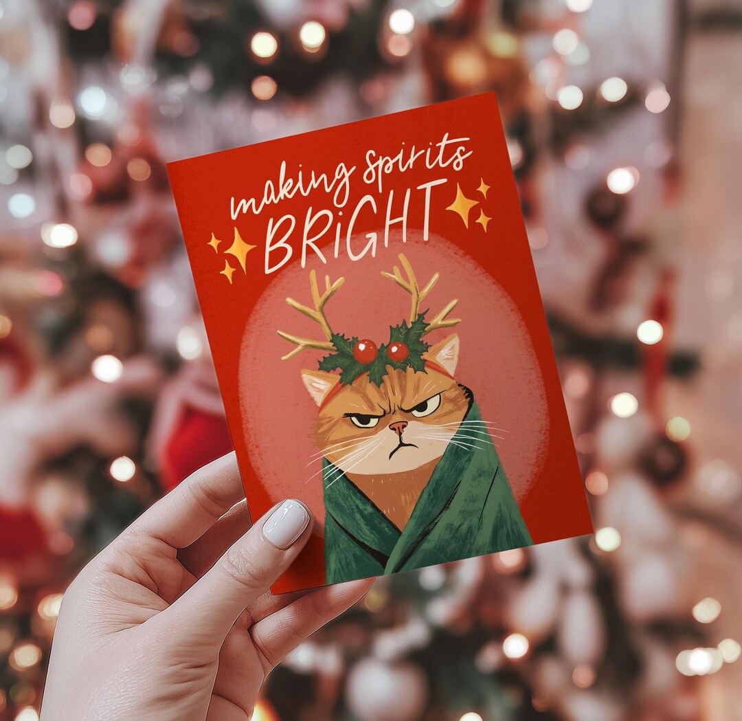 Cat Lover Holiday Card (fed up Festive) - Etsy