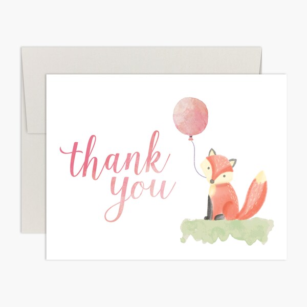 Little Fox Baby Shower Thank You Cards - Watercolor Fox & Balloon - By Palmer Street Press