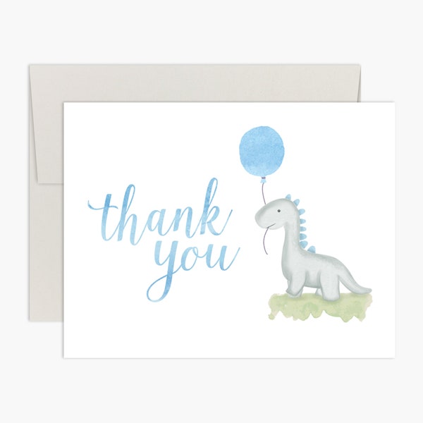 Dinosaur Baby Shower Thank You Cards - Little Dino & Balloon - By Palmer Street Press