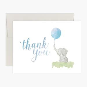 Elephant Baby Shower Thank You Cards - Watercolor Little Elephant & Balloon - By Palmer Street Press