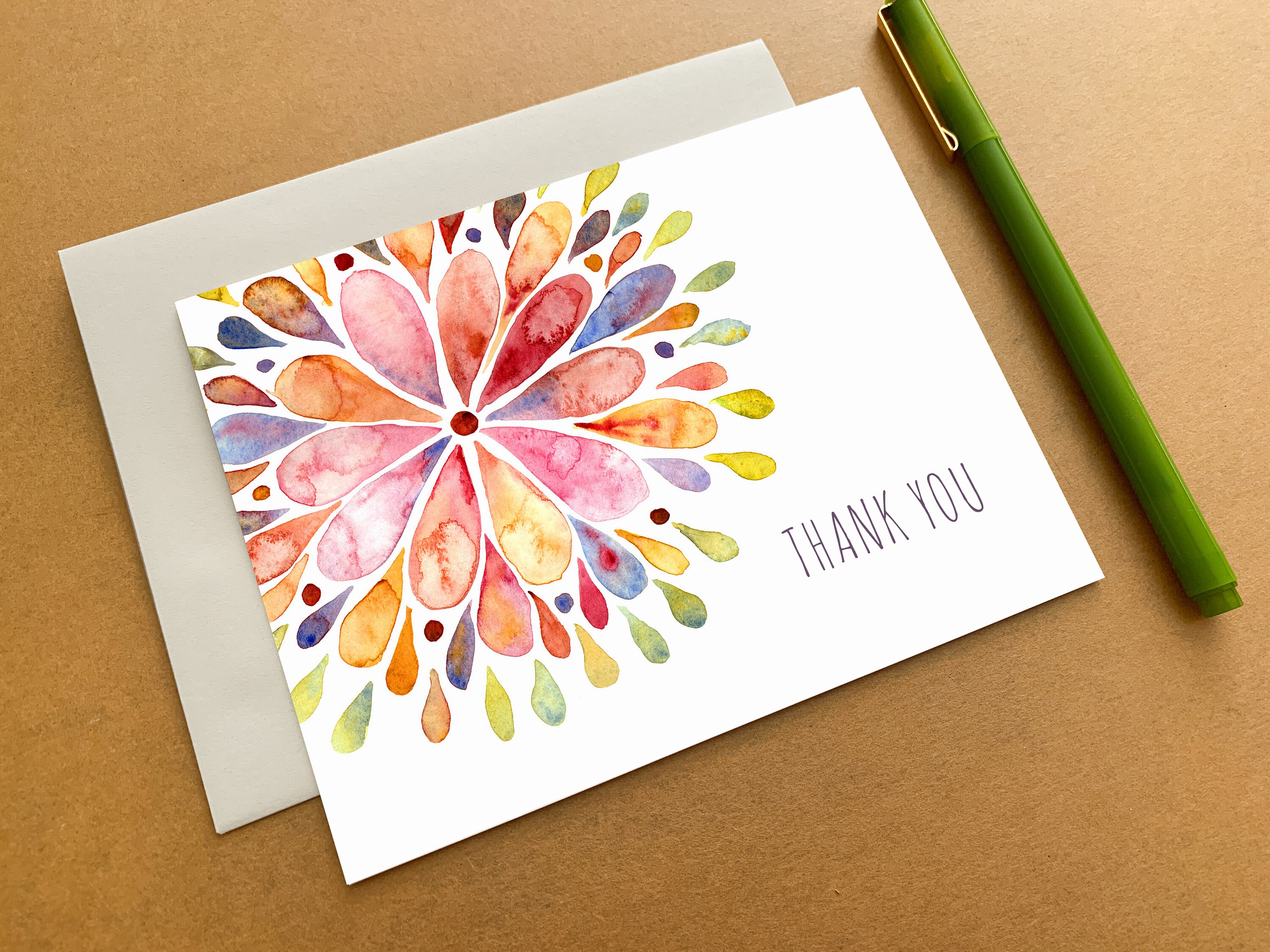 Watercolor Flower Burst Thank You Card - Etsy