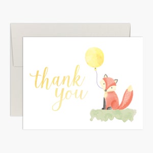Little Fox Baby Shower Thank You Cards - Watercolor Fox & Balloon - By Palmer Street Press
